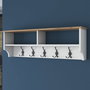 Hanah Home P2 - 2460 Perchero Recibidor con Almacenamiento y Ganchos de Metal, Blanco y Nogal, 120x37.2x22.2 cm